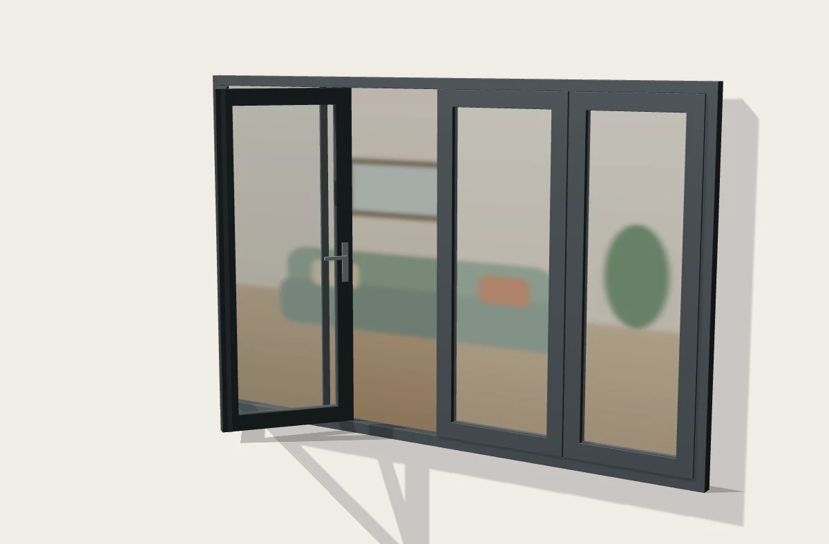 Anthracite grey bi-fold doors partly folded open