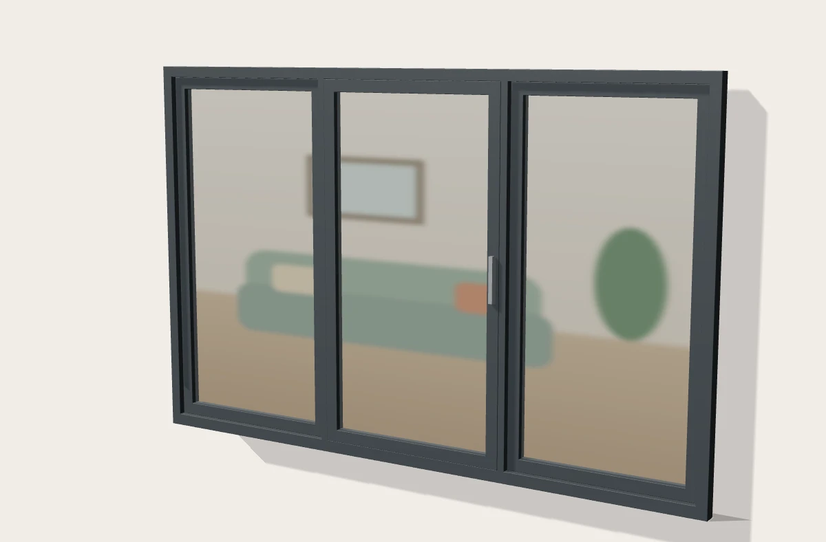 Anthracite grey three-pane sliding patio doors