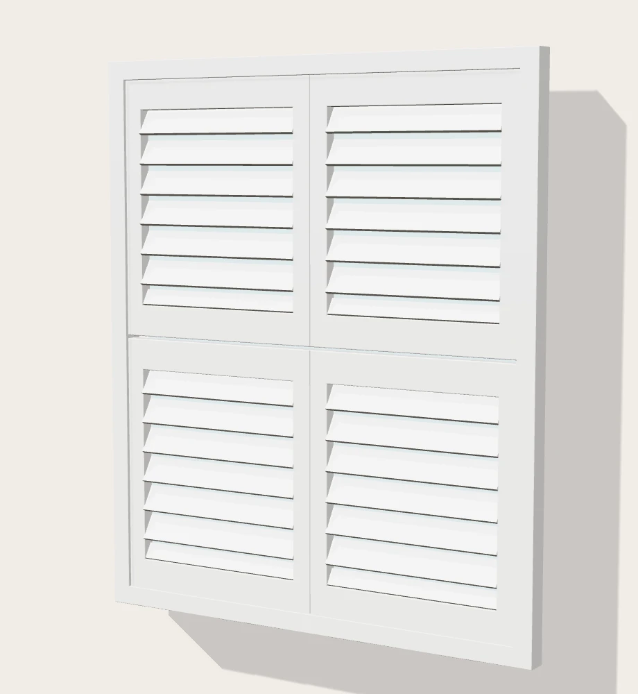 White tier-on-tier plantation shutters with tilted louvres